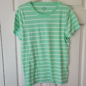 J. Crew Green and White Striped Short Sleeve Tee